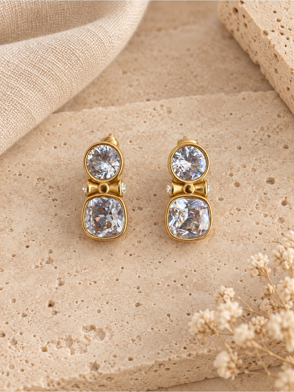 Elegant Gold Crystal Drop Stud Earrings